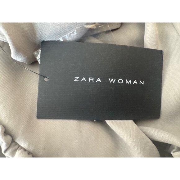 NWT ZARA Scoop Neckline Blouse M Beige Dainty Flowy Polyester Cotton - Picture 12 of 13